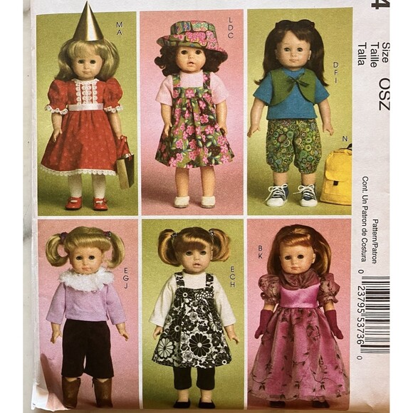 McCall's Pattern M5554 18" Doll Clothes Dress Jumper Leggings Capri Pants Hats - Picture 2 of 4